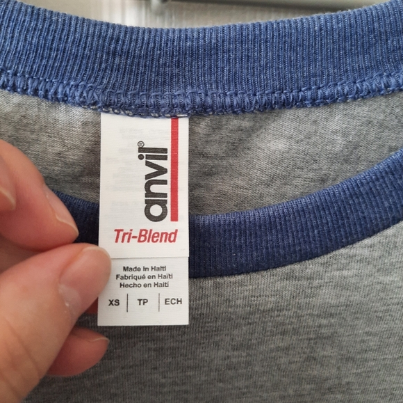 Anvil Size XS Men's Blue and Gray 3/4-sleeve Raglan Tee NWOT - Picture 3 of 6
